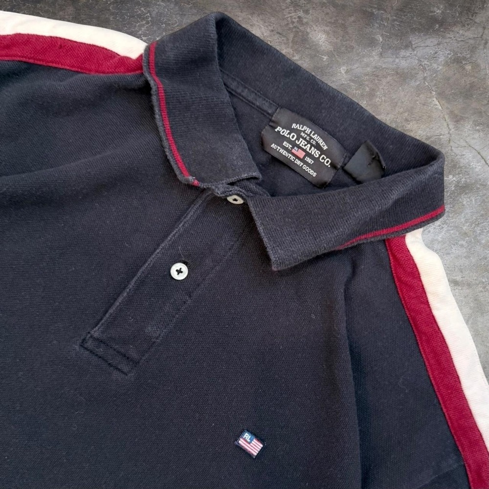 Vintage Ralph Lauren Polo Jeans Co Striped Black Polo Shirt Mens Size XL 90s Y2K
